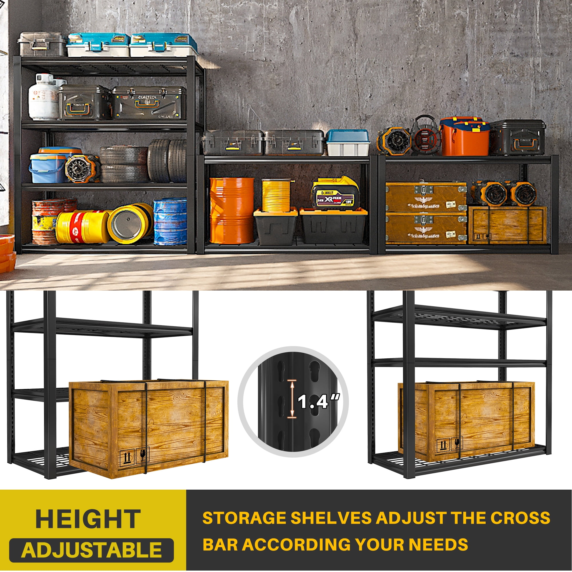 REIBII 2200LBS Garage Shelving Units Heavy Duty  Adjustable Metal Shelving 4 Tier Storage Shelves,39.4" W x 19.7" D x 59.9H