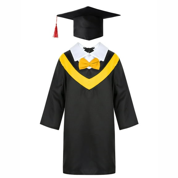 MSemis Graduation Gown Cap Unisex Uniform Robe Set with Tassel Cap for Preschool Primary School Ceremony Yellow 4-5