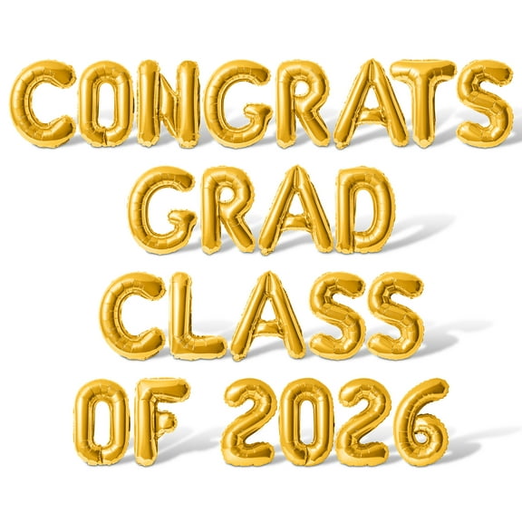 Letter & Number Balloons - CONGRATS GRAD CLASS OF 2026 16" Inch Alphabet Letters Foil Mylar Balloon Graduation Party Banner (Gold)