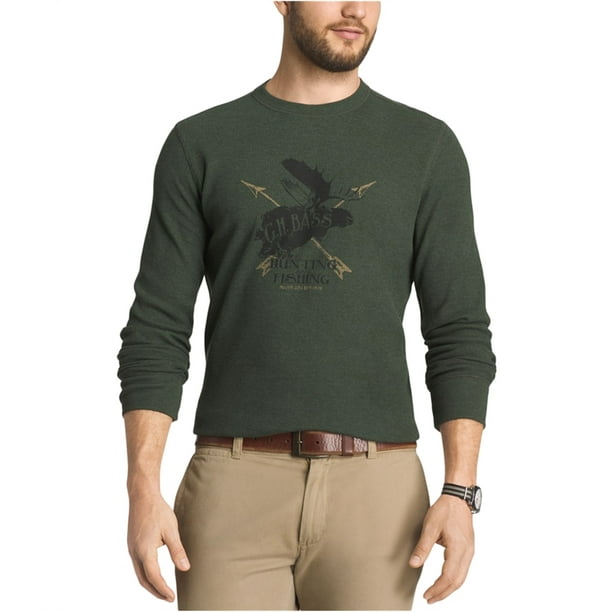 G.H. Bass & Co. Mens Outdoor Crew Thermal Sweater, Green, Large 