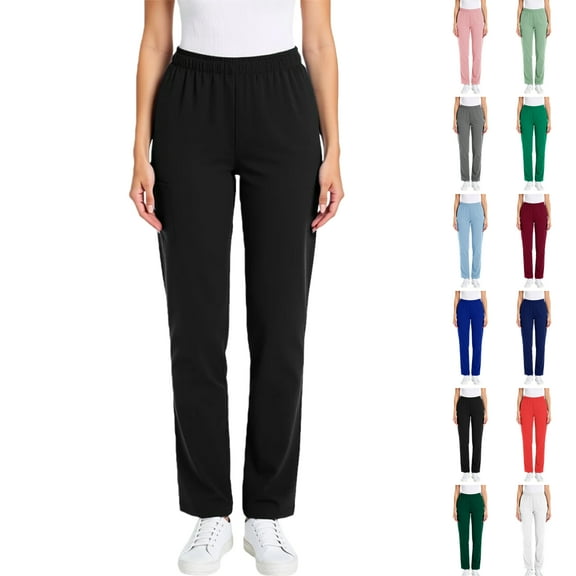 Vibrex Women’s Elastic Waist Scrub Pants Women Solid Color Loose Work Uniform Loose Tight Waist Trousers Pocket Nursing Uniform Full Length Pants