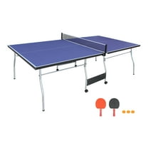 8ft Mid-Size Table Tennis Table Foldable & Portable Ping Pong Table Set for Indoor Games with Net, 2 Table Tennis Paddles and 3 Balls