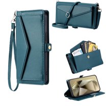 For Samsung Galaxy S23  5G Wallet Phone Case-PU Leather Flip Cover with 3 Credit Card Slots,Hidden buckle Pocket & Detachable Shoulder Strap and Wrist Strap,Shockproof,Green,For Galaxy S23  (5G）