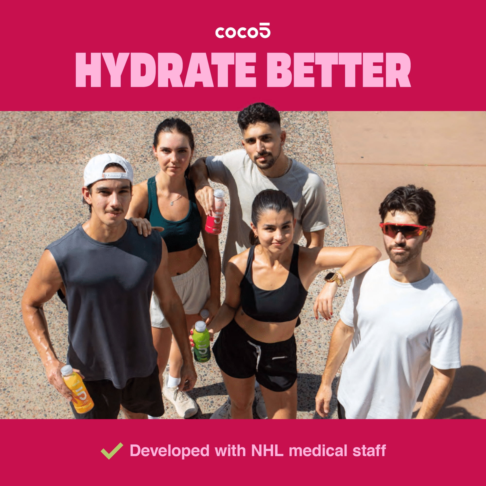 COCO5 Cherry Coconut Water, Active Hydration Electrolyte Drink, 50% Less Sugar, Caffeine Free, Vegan, 16.9 oz, 12 Count