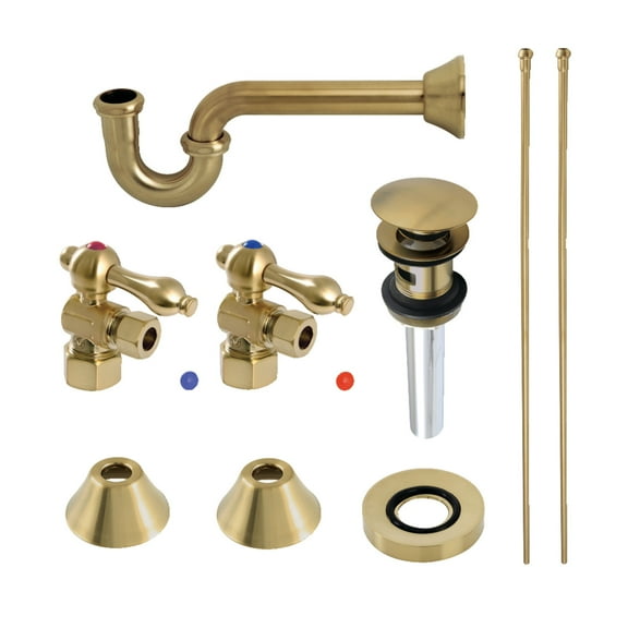Kingston Brass CC53307VOKB30 Standard Mount Traditional Plumbing Sink Trim Kit with P-Trap and Overflow Drain, Brushed Brass