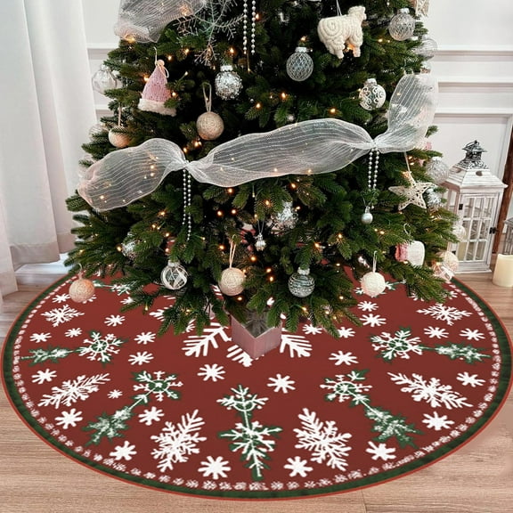 ToyKingdee Christmas Tree Skirt, Knit Skirt for 7ft to 9ft Trees, Double-Sided Green and White Xmas Decoration for Indoor Holiday Party Farmhouse