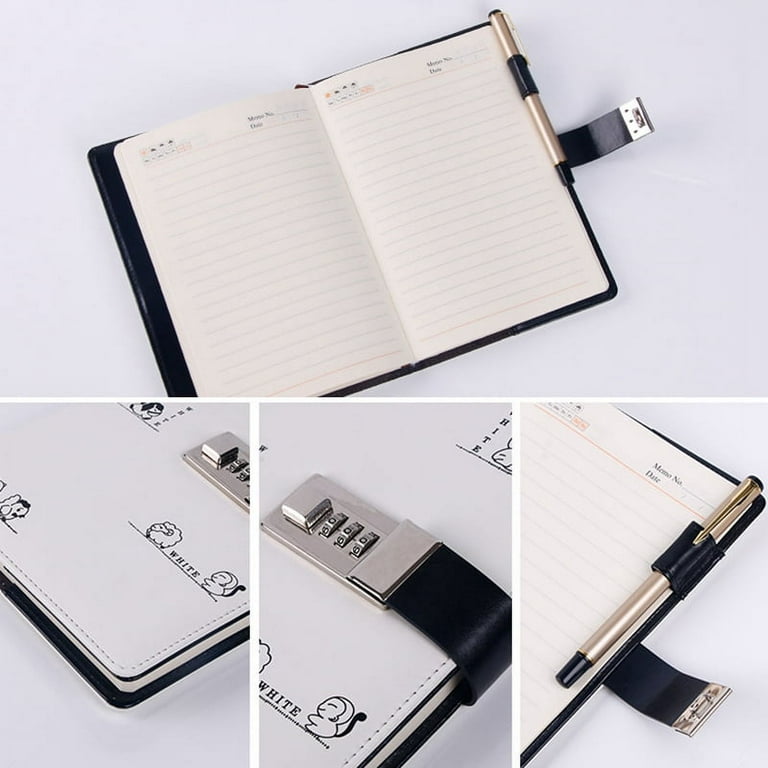 White A5 Diary with Lock Planner Refill Journal Agenda Agenda Password Book