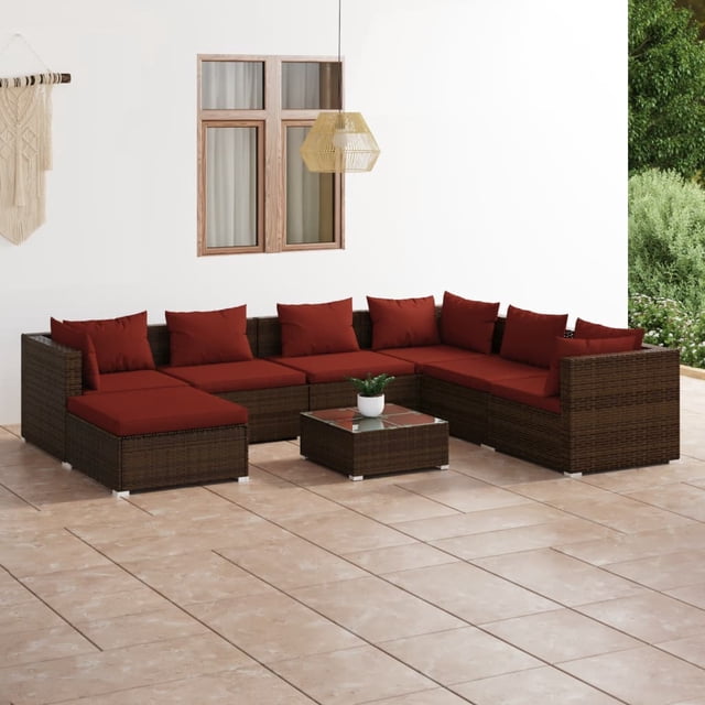 vidaXL 8 Piece Garden Lounge Set with Cushions Poly Rattan Brown