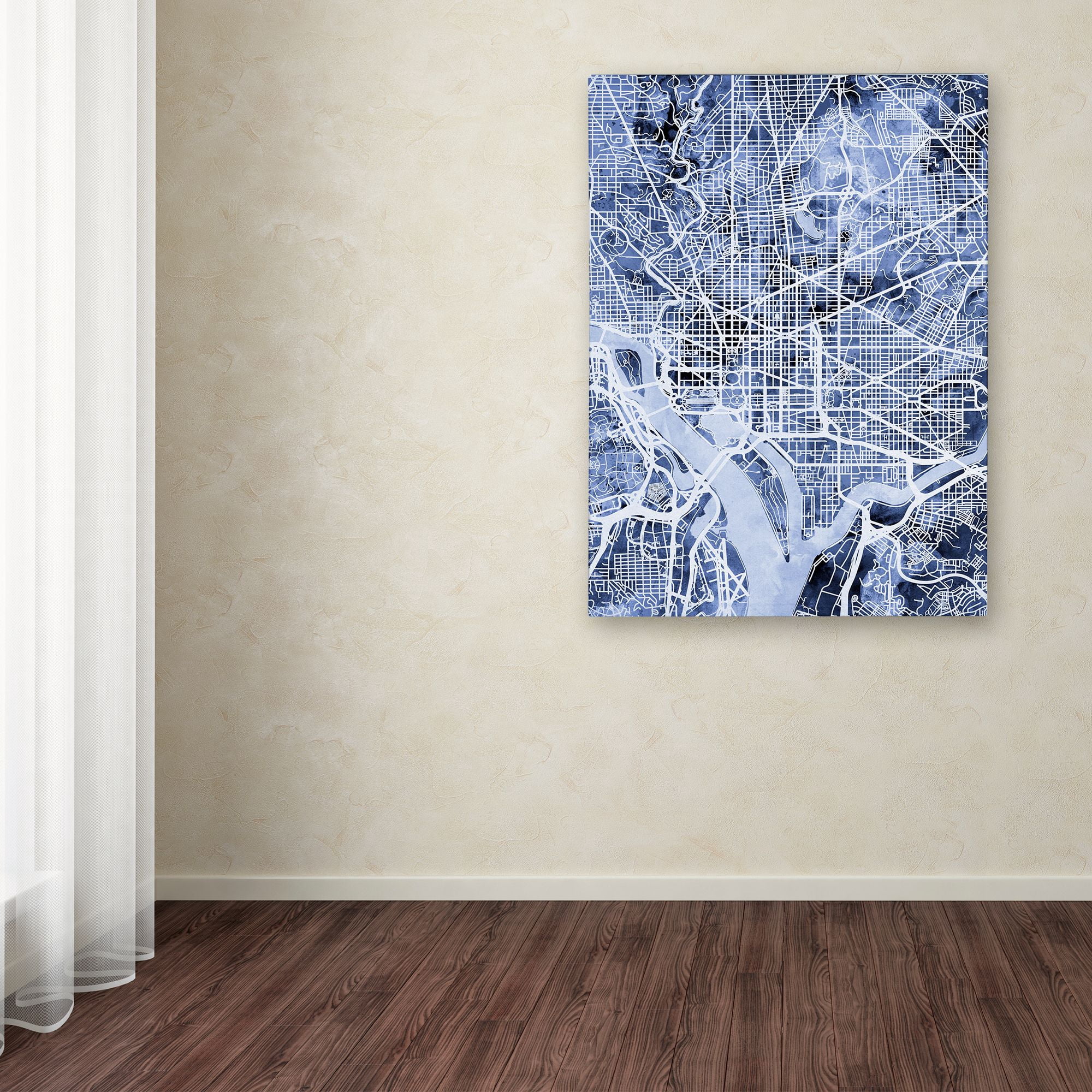 Trademark Fine Art "Washington DC Street Map B&W" Canvas Art by Michael Tompsett