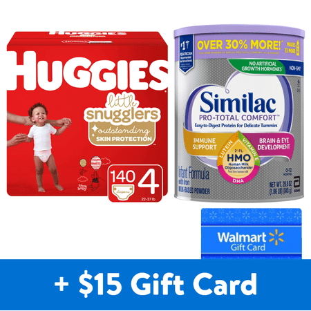 [$15 Savings] Similac Pro-Total Comfort Value-Size Infant Formula and Huggies Little Snugglers Size 4 Diapers with Free $15 Walmart eGift Card