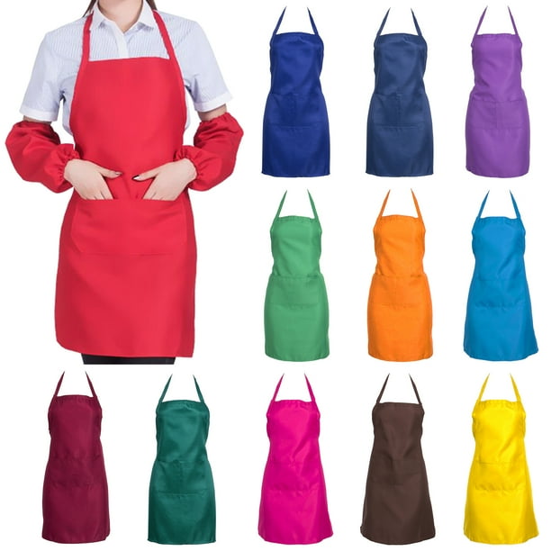 CUH Cooking Kitchen Apron with Pocket Check Chef Apron Dress for Women Men Adults for Baking
