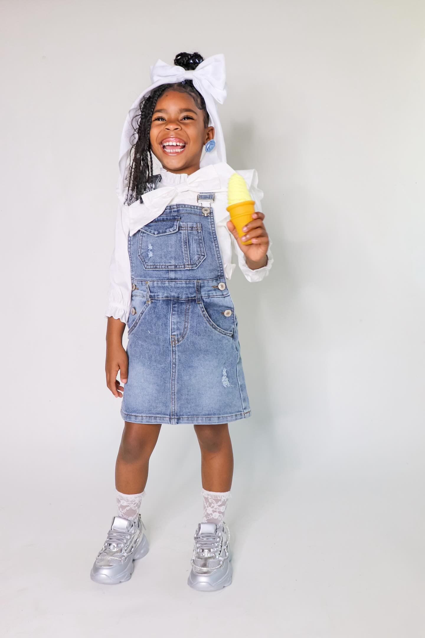 KIDSCOOL SPACE Girls Denim Skirts,Baby Girls Ripped Soft Stretchy Jeans Overall Dress,Light Blue,6-9 Months