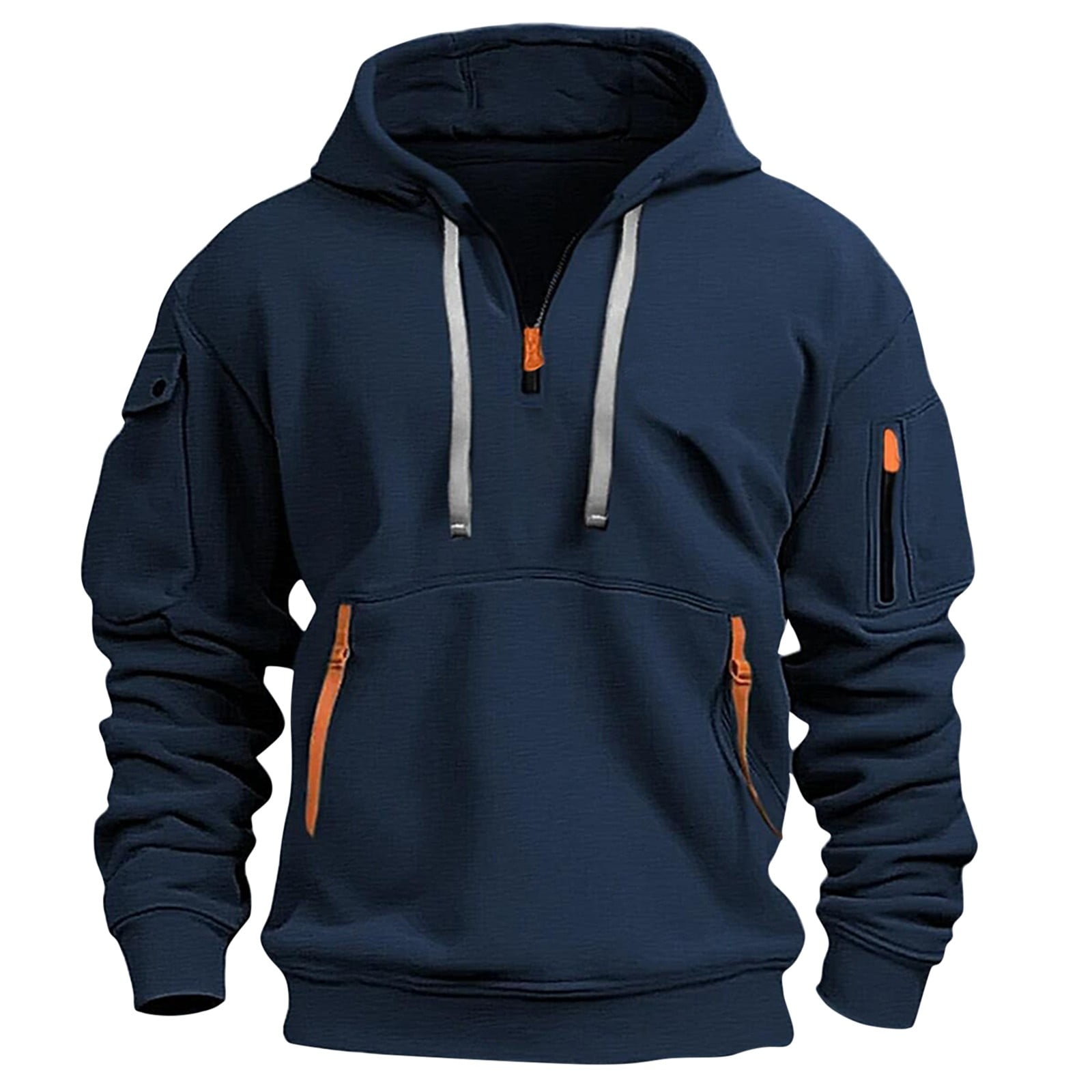 Tactical Hoodies for Men Military Quarter Zip Pullover Cargo Hoodie Fleece Lined Sweatshirt with Pockets Navy XL