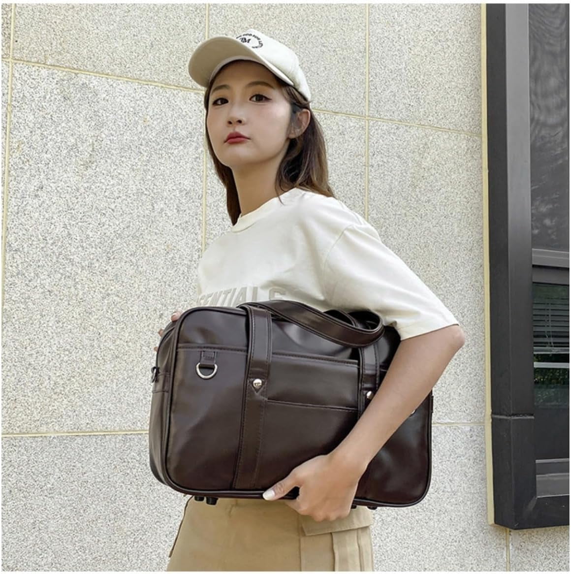 SPEKSEE Japanese JK Uniform Handbag Academic Handbag with Headphone Cable Hole Portable Leather Laptop Tote Messenger Bag