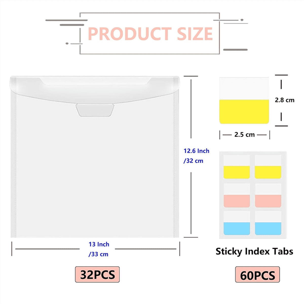 32pcs Transparent Scrapbook Organizer Envelopes Storage Pockets Sleeves for Storing 12x12inch with 60 Pcs Label Stickers