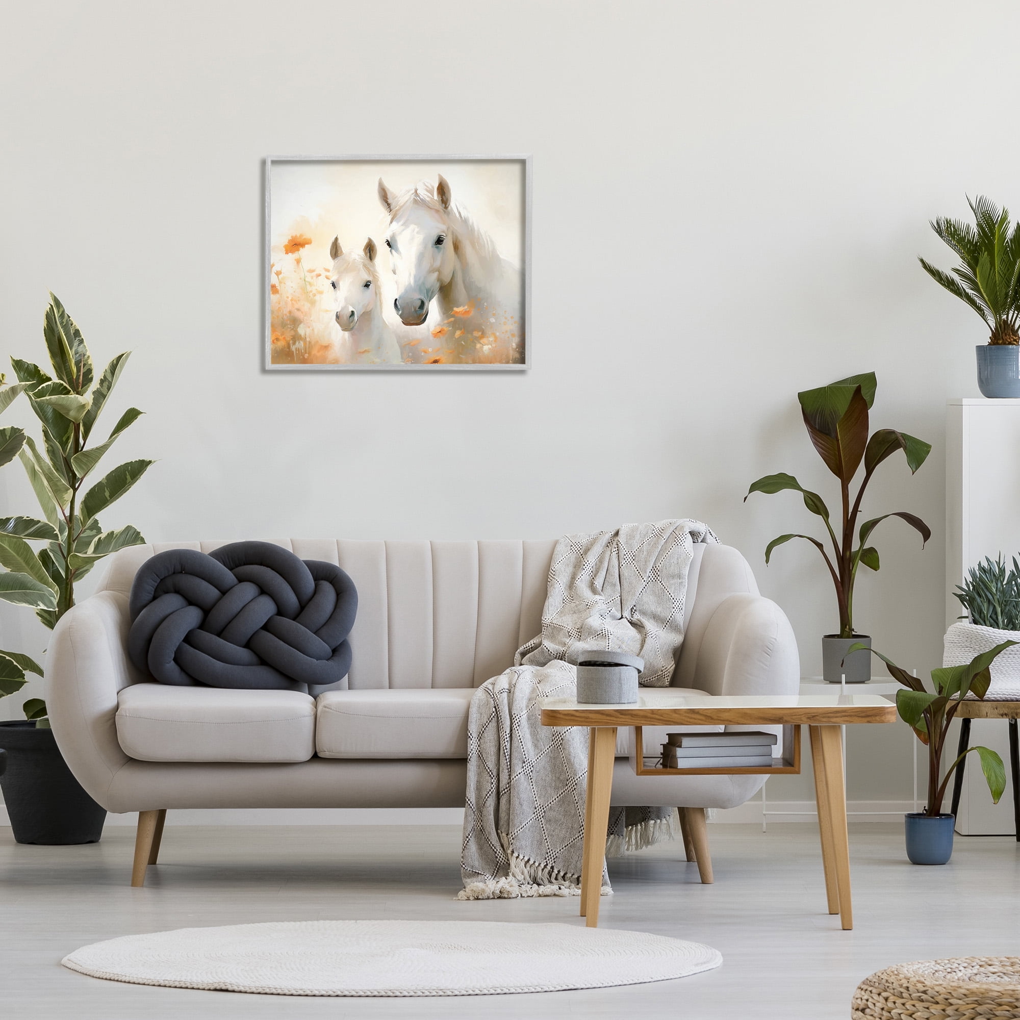 Stupell Industries Horse & Foal with Flowers Animals & Insects Painting Gray Framed Art Print Wall Art, 30 x 24