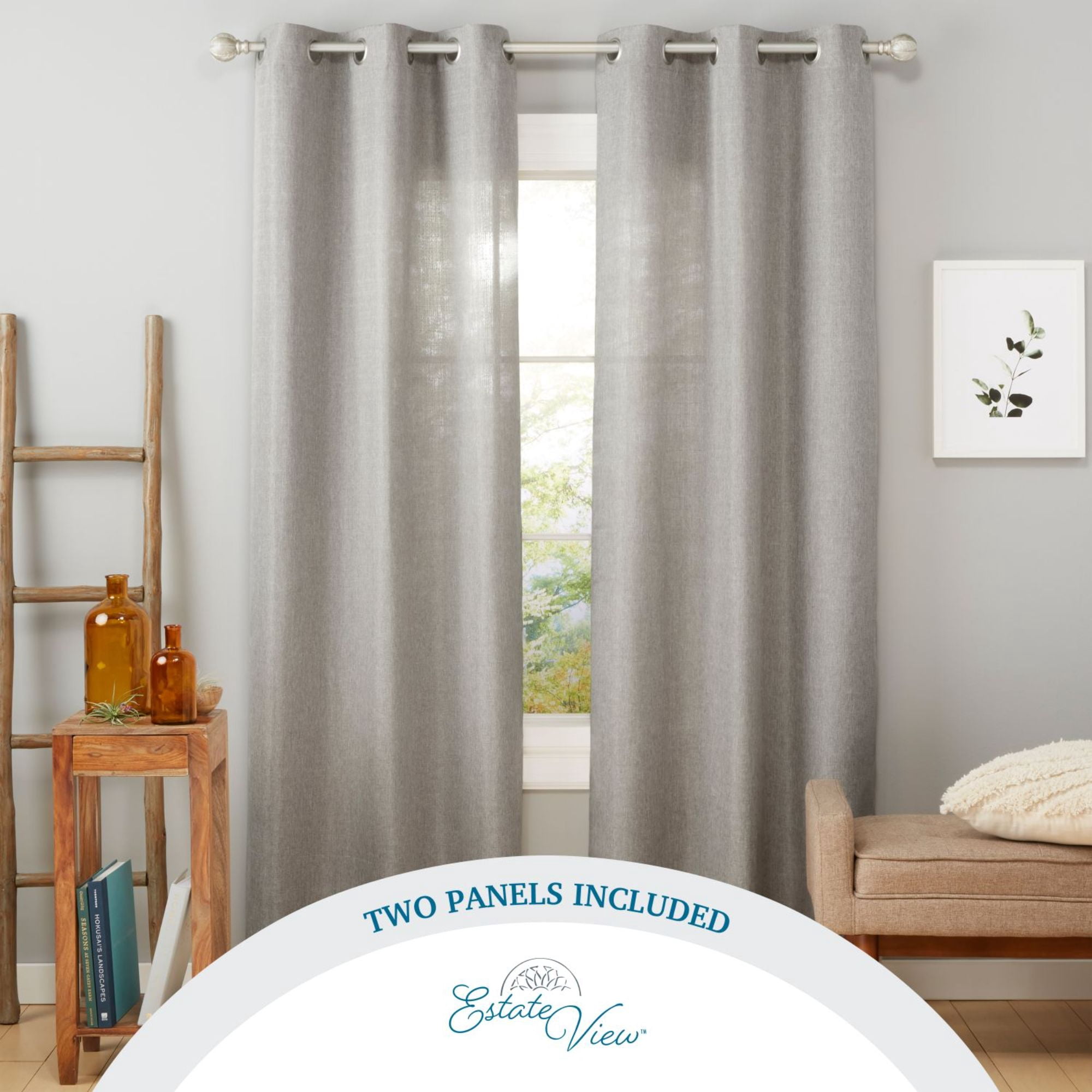 Estate View™ Ladner Light Filtering Grommet Top Curtain Panel Pair, 38"x84", Black Pearl