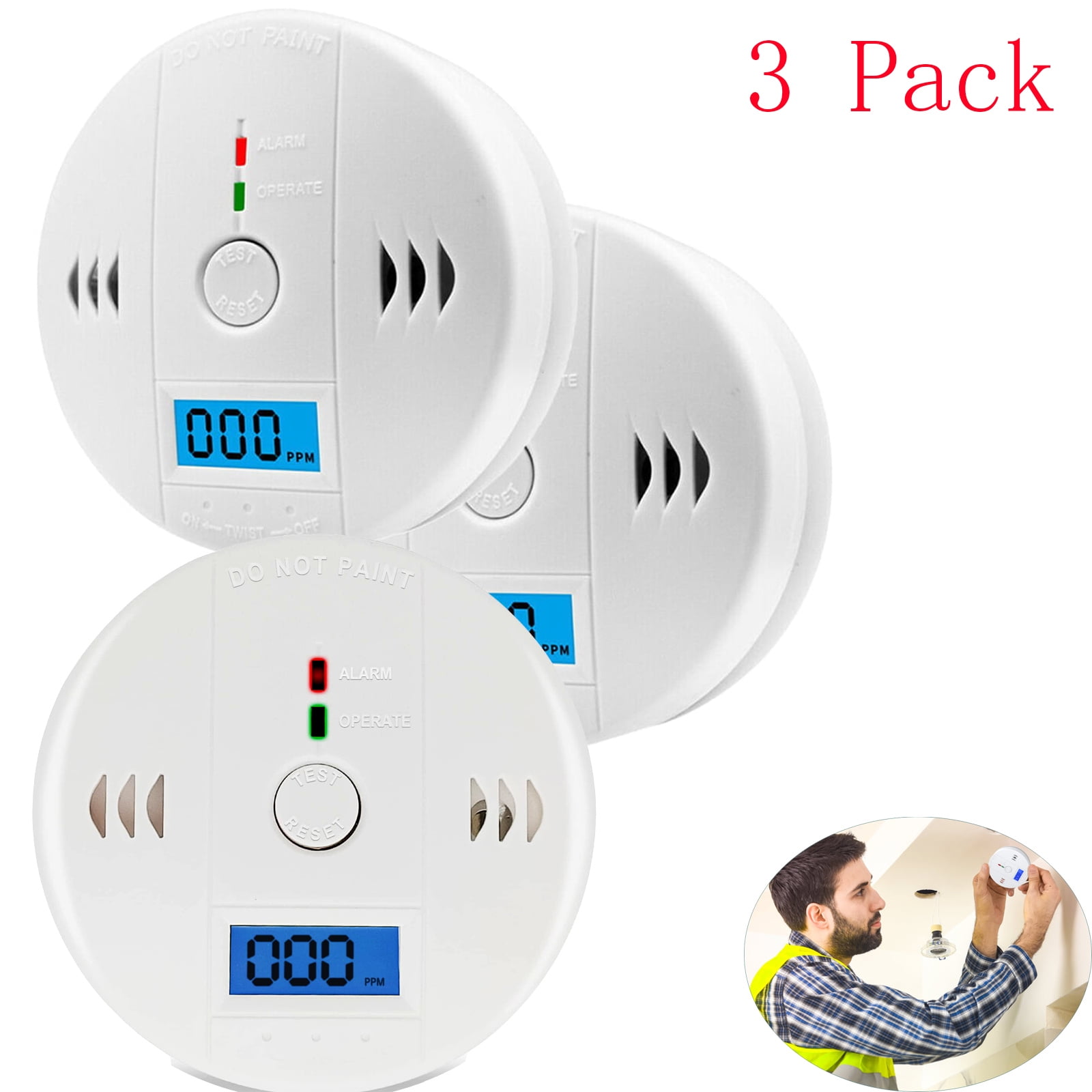 3 Pack Carbon Monoxide Detector, CO Detector Alarm with Digital Display
