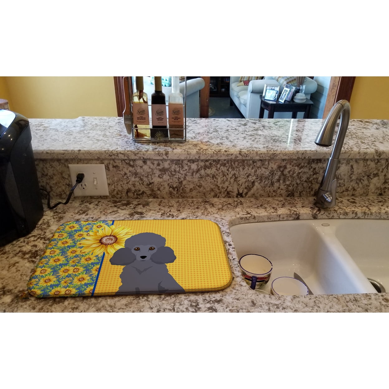 Carolines Treasures WDK5464DDM 21 x 14 in. Summer Sunflowers Toy Gray Poodle Dish Drying Mat