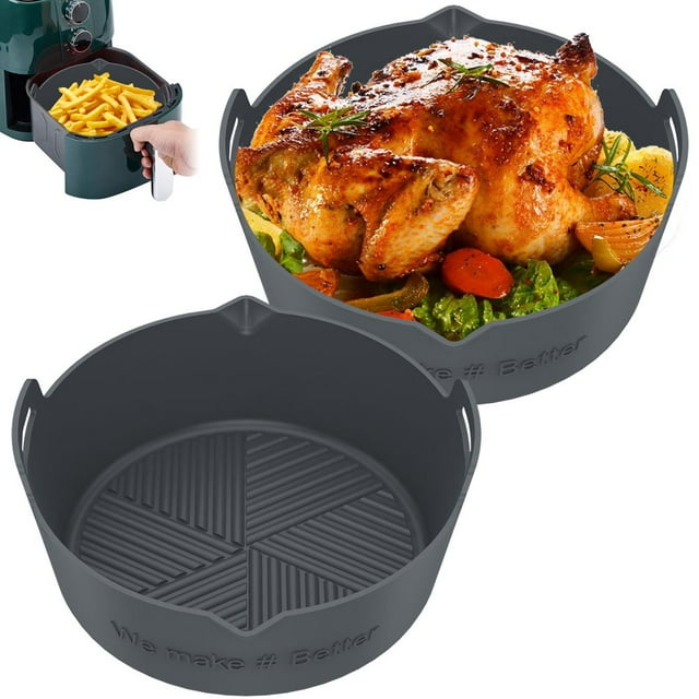 2 Pcs Pot en Silicone pour Friteuse à Air Chaud avec Poignée Réutilisable Doublure Résistante à la Chaleur Moule à Pâtisserie en Silicone pour Friteuse Four Micro-Ondes