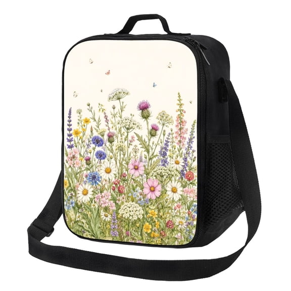 Wildflower Meadow Lunch Bag Insulated Thermal Lunch Box with Shoulder Strap & Handle for Women and Men