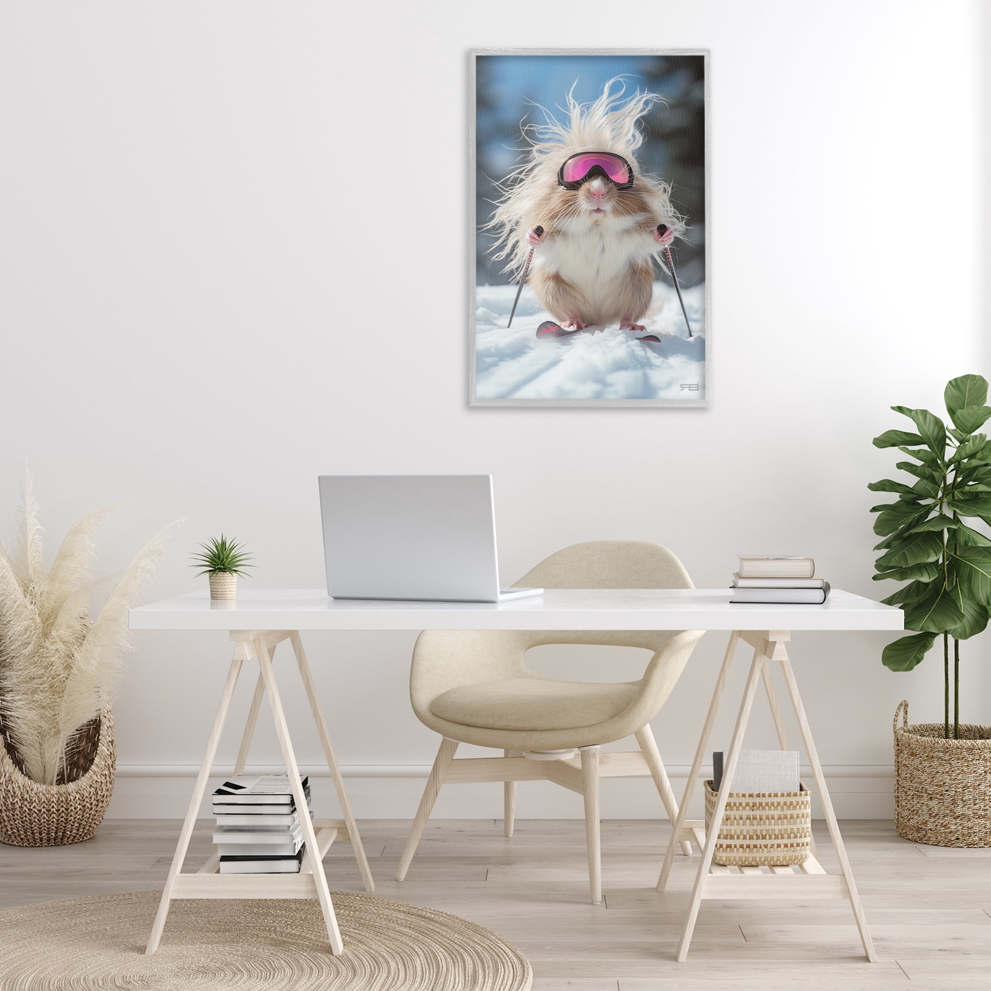 Stupell Industries Skiing Guinea Pig Animals & Insects Painting Gray Framed Art Print Wall Art, 20 x 30