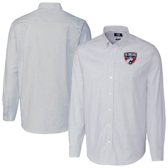 Men's Cutter & Buck Light Blue FC Dallas Stretch Oxford Stripe Long Sleeve Tri-Blend Button-Down Shirt