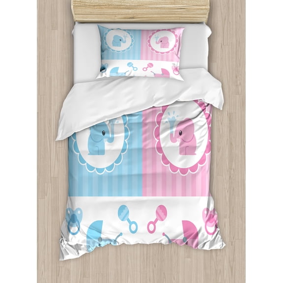 Ambesonne Animal Duvet Cover Set, Girl Boy, Twin, Pale Pink Blue