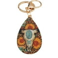 thumbnail image 5 of Western Exaggerated Bull Skull Keychain Personality Color Print Sunflower Metal Key Ring Pendant, 5 of 5