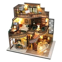 Mini Dollhouse Assemble Kits DIY Miniature Villa with LED Lights 3D for Home