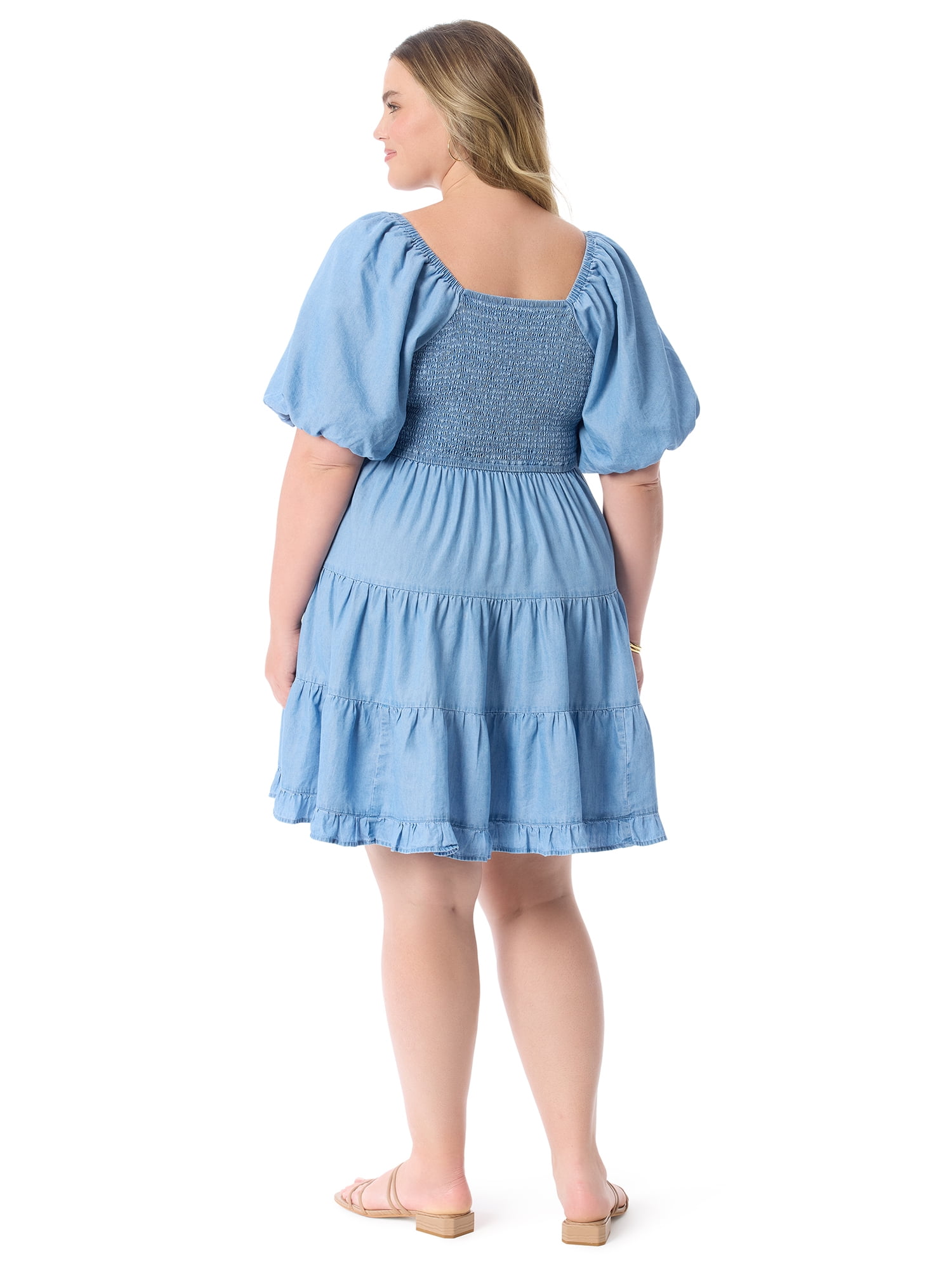 Jessica Simpson Women's Plus Size Adalle Tiered Denim Mini Dress, Sizes 0X-5X