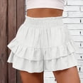thumbnail image 5 of Linen Ruffle Shorts for Women Baggy Elastic High Waisted Layered Shorts Casual Flowy Wide Leg Tiered Shorts White L, 5 of 5