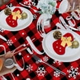 thumbnail image 4 of Christmas Tablecloth Christmas Table Cloth Plaid Tablecloth Black and Red Buffalo Checkered Let It Snow Washable Table Cover for Party Decoration Round Christmas Tablecloth 60 inch, 4 of 6