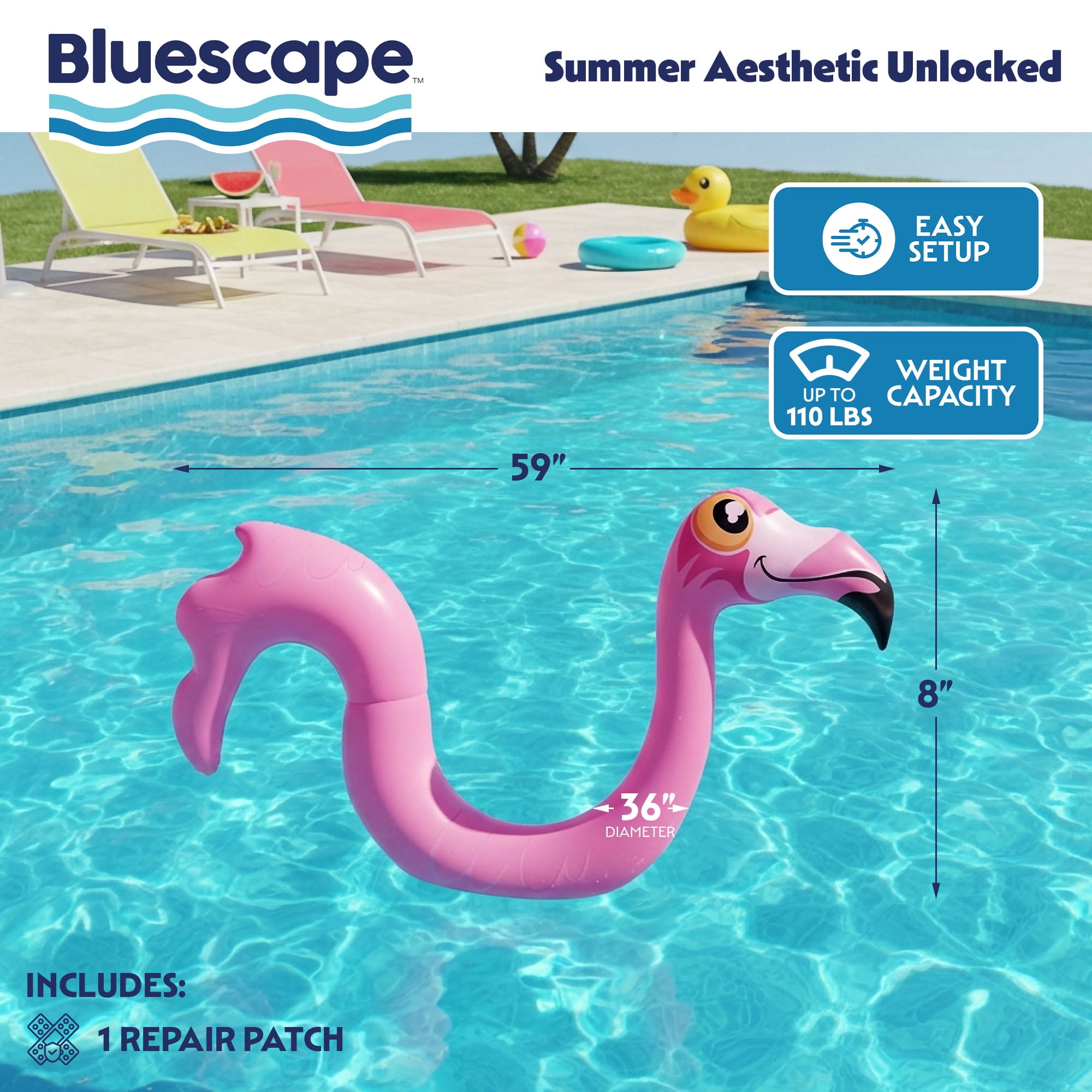 (3 pack) Bluescape Flamingo Pool Noodle – Inflatable Pink Pool Float for Kids & Adults, Fun Flamingo Design