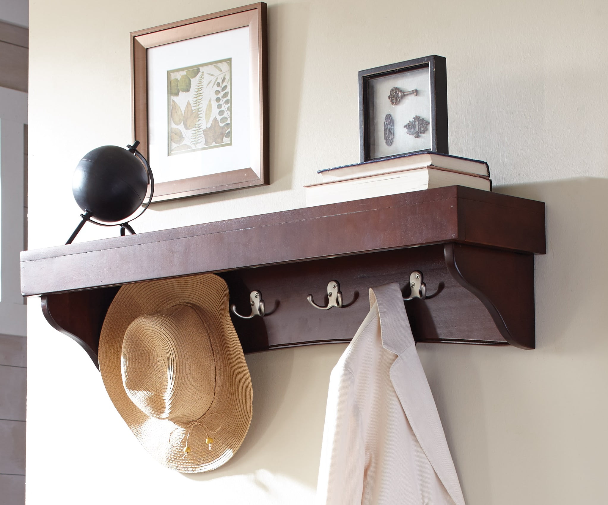 Shaker Cottage Tray Shelf Coat Hook with Bench, Espresso