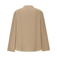 thumbnail image 5 of Women Casual Linen Shirt Long Sleeve Button V-Neck Fall Top Solid Color Loose Lightweight Lounge Tee Shirts 2025 (Khaki XL), 5 of 6