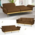 thumbnail image 2 of ACMEASE 70” Velvet Futon Sofa Bed with Adjustable Armrests and 2 Pillows, Convertible Futon Couch, Brown, 2 of 7