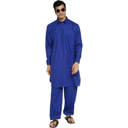 

Royal Kurta Mens Cotton Linen Pathani Suit (44 Royal Blue)