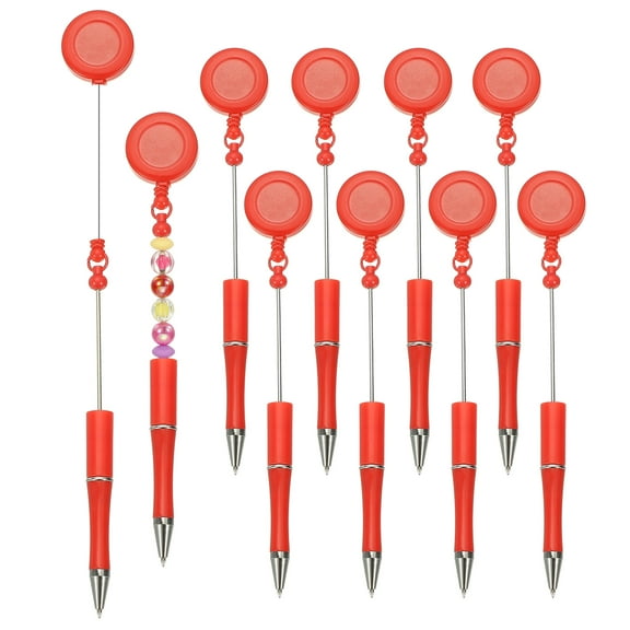 Uxcell Beadable Pens 10 Pcs Retractable Badge Reel Beadable Pen Bulk Beaded Ballpoint Pen Black Ink Red