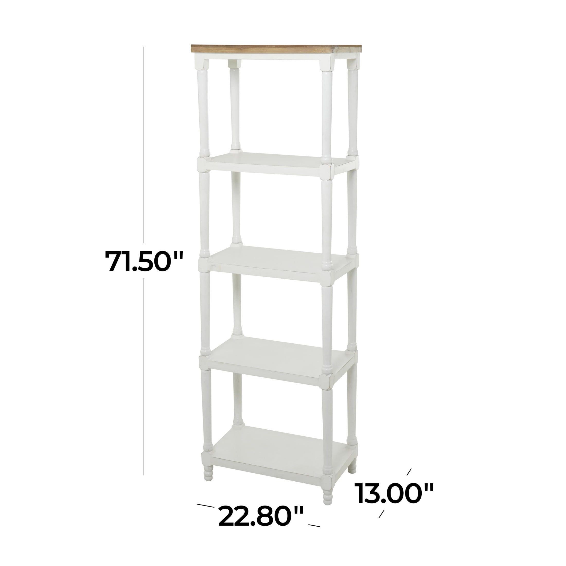 DecMode 23" x 72" White Wood 5-Tier Shelving Unit, 1-Piece