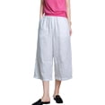 thumbnail image 2 of Pounoo Capri Pants for Women Elastic High Waist Solid Color Gathered Detail Wide Fit Bottoms Summer Daily Style Airy Comfortable Trousers, 2 of 9