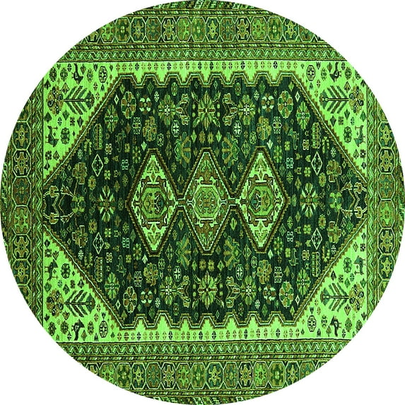 Ahgly Company Indoor Round Oriental Green Industrial Area Rugs, 4' Round
