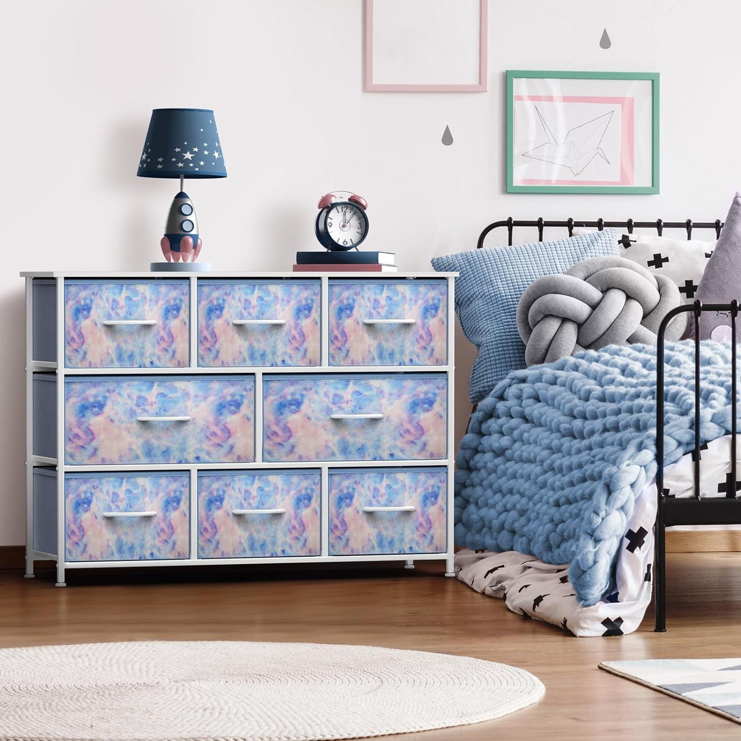Sorbus Dresser with 8 Fabric Bins Drawers - Kids Furniture Storage Chest for Clothing Toys Organization, Bedroom, Closet (Tie-Dye Blue)