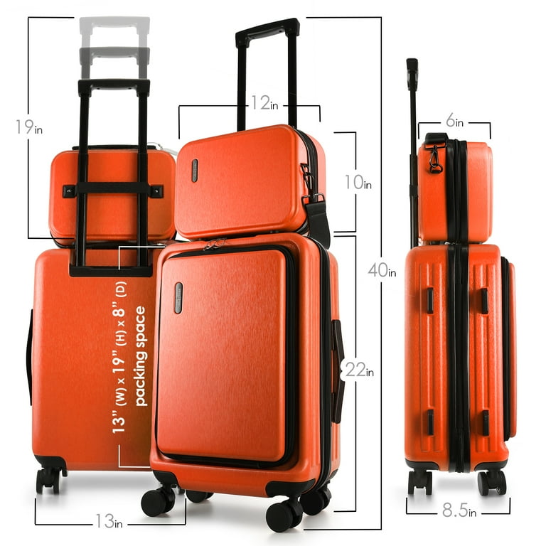 StorageBud 20 Hardside Carry On Luggage Expandable with Front Pocket and Small Cosmetic Case Spinner Wheels Orange Walmart