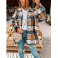 thumbnail image 6 of Women's Fall Color Block Plaid Flannel Shacket Jacket Button Down Shirt Coat Tops, 6 of 13