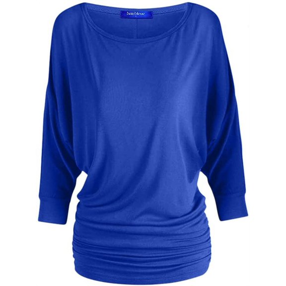 5574 Women's Luxe Rayon Boat Neck Dolman 3/4 Sleeve With Side Ruched Top RoyalBlue L