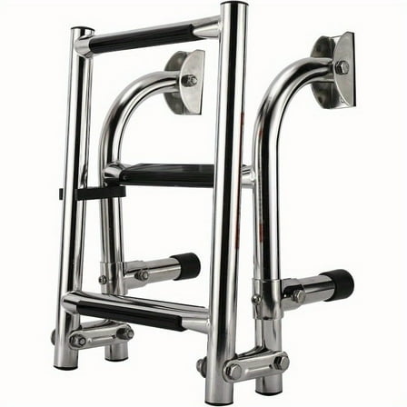 Stainless Steel Boat Ladder, Boat Foldable Stainless Steel 3 Step Ladder Marine Pontoon Ladder Polished 2   1 Step with Rubber Grip & Mounting Screws