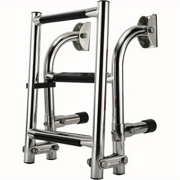 Stainless Steel Boat Ladder, Boat Foldable Stainless Steel 3 Step Ladder Marine Pontoon Ladder Polished 2   1 Step with Rubber Grip & Mounting Screws