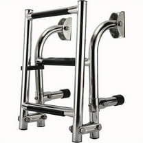 Stainless Steel Boat Ladder, Boat Foldable Stainless Steel 3 Step Ladder Marine Pontoon Ladder Polished 2 1 Step with Rubber Grip & Mounting Screws