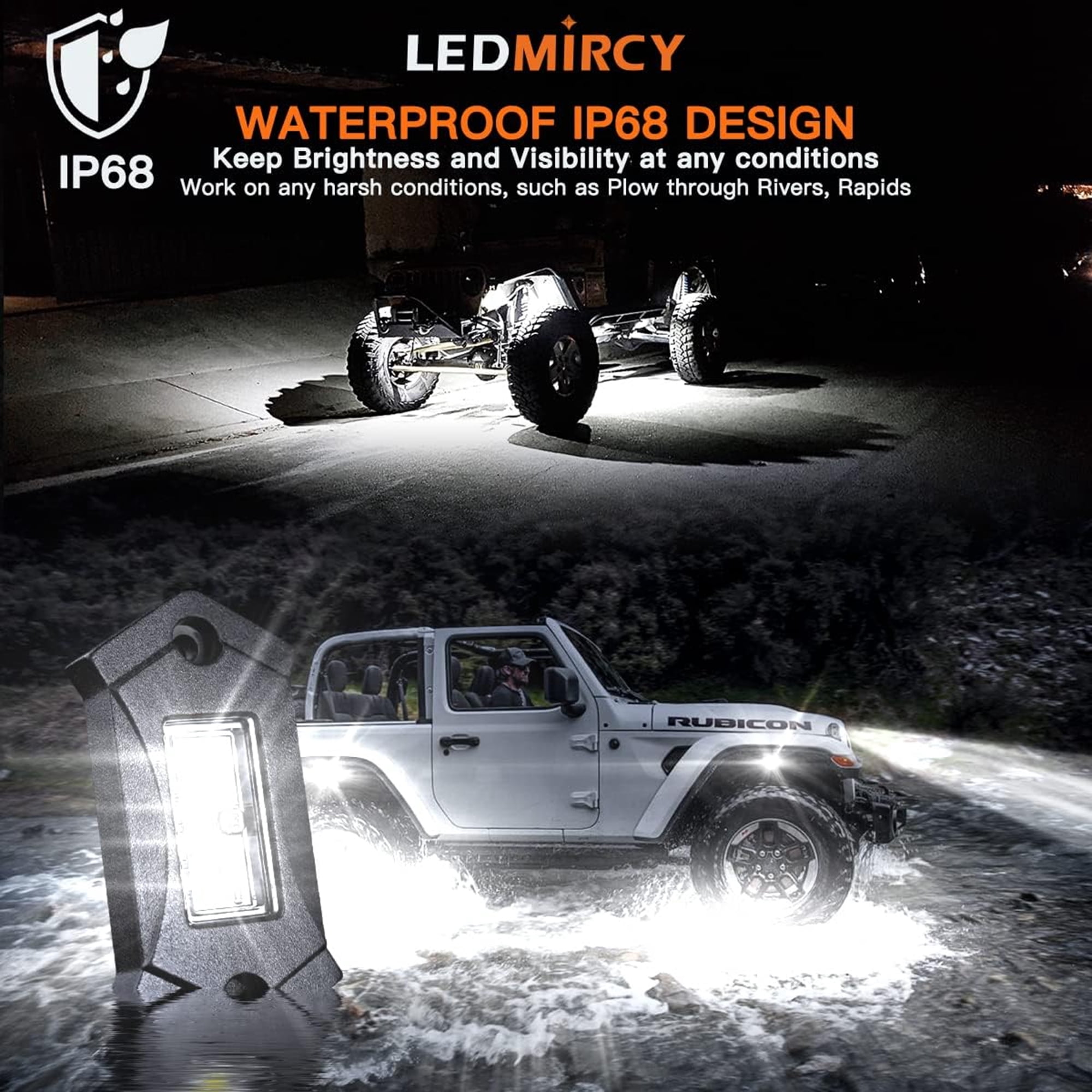 LEDMIRCY R3 Pure White Rock Light Kit with Rocker Switch Wire Harness 12PCS for off road Trucks Atv Utv Suv Under Body